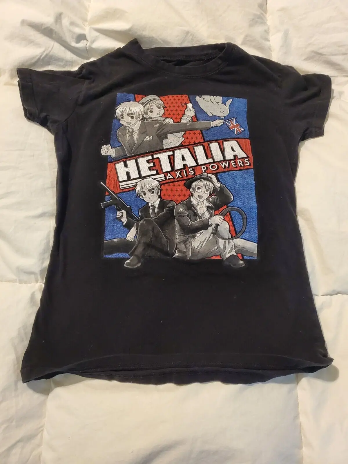 Hetalia Axis Powers Anime Manga Curta Algodão T-shirt Preto Pequeno datado de 2008