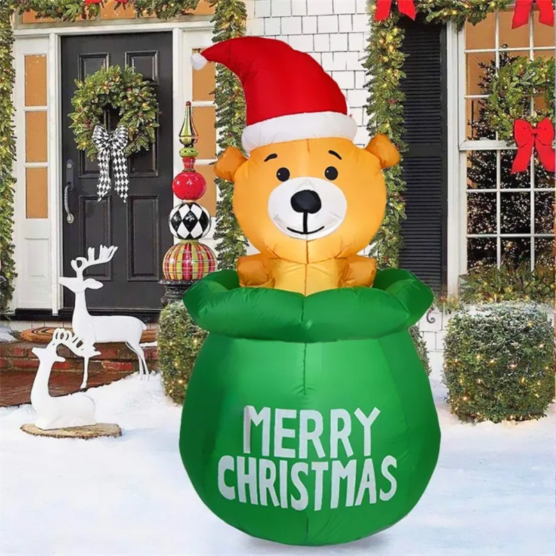 5FT Christmas Inflatable Decoration Bag Bear with LED Lights Air Inflated Model Outdoor Home Xmas Decor Festival Supplies Toys