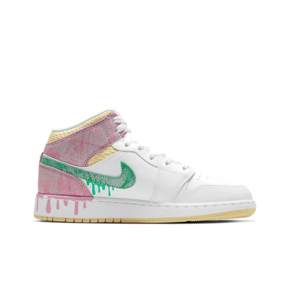 Original Air Jordan 1 Mid \'Ice Cream\'Purple and White Color GS Size For Women  Retro Classic Basketball SneakersShoes DD1666-100