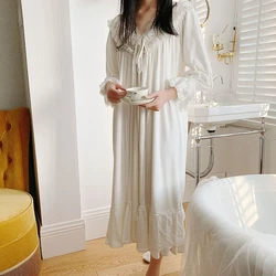 White Velvet Victorian Night Dress Women Autumn Winter Warm Flannel Romantic Vintage Nightgowns Princess Sleepwear Long Robe