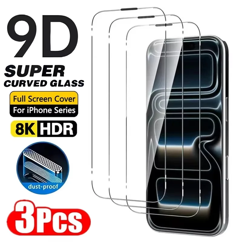 1-3Pcs Tempered Glass for iPhone 14 13 12 11 15 16 17 Pro Max Mini Screen Protectors for iPhone Air XR XS MAX 7 8 Plus 16e Glass