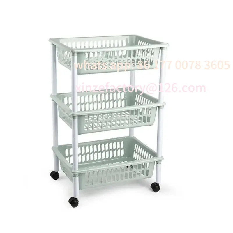 

Customizable Plft model vegetable cart with wheels , vegetable basket with 3 baskets, multipurpose shelf storage cart