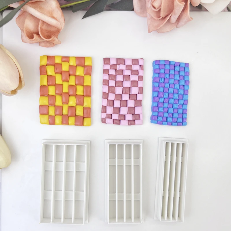 Checkerboard Polymer Clay Bar Cutting Mold Soft Pottery Cutters DIY Lattice Stripe Ceramics Earring Pressed Lines Making Tools