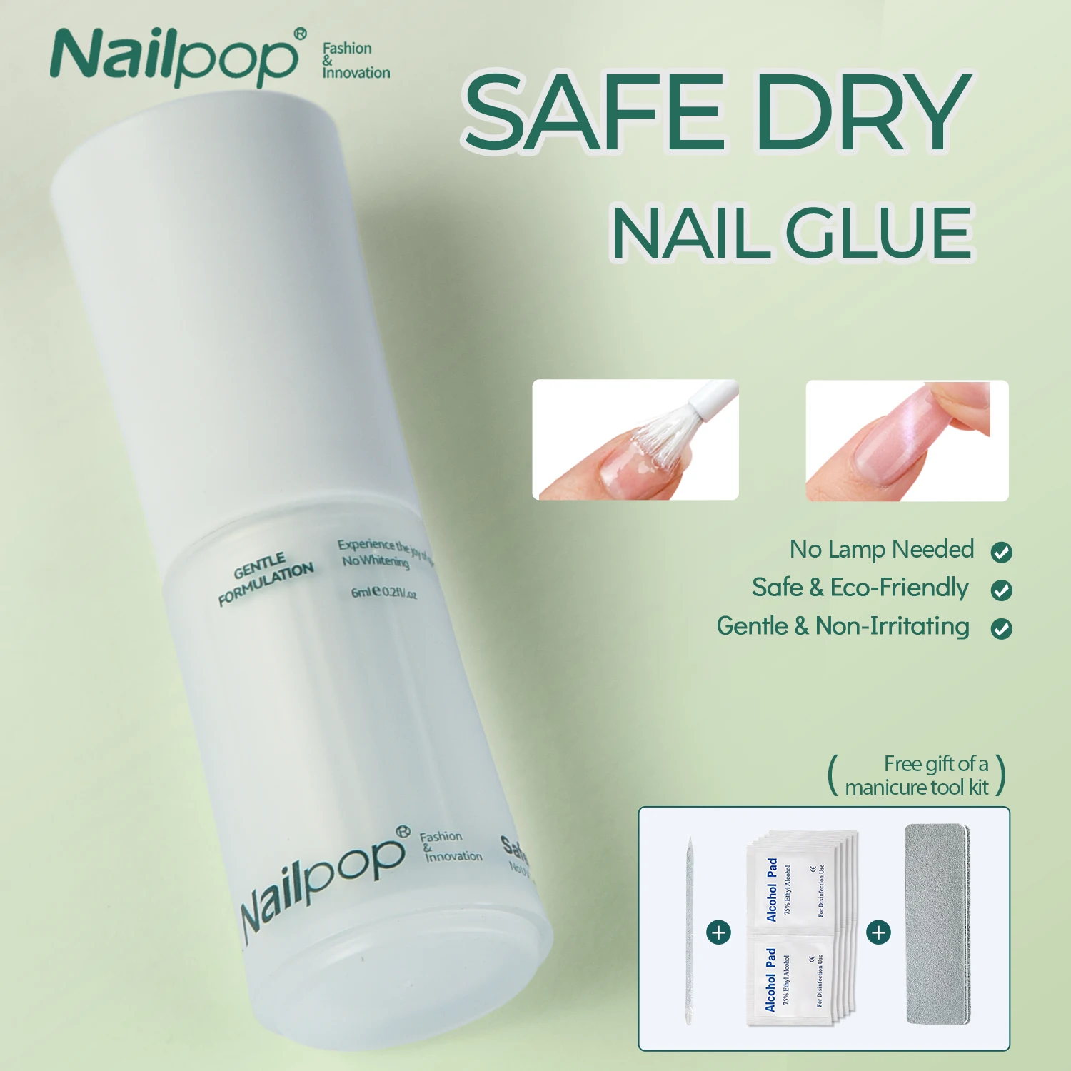 

Nailpop Professional Nail Adhesive 6ml Low Odor Non-Toxic Eco-Friendly Formula Press On Nail Bonding Glue Salon Grade 1/2pc