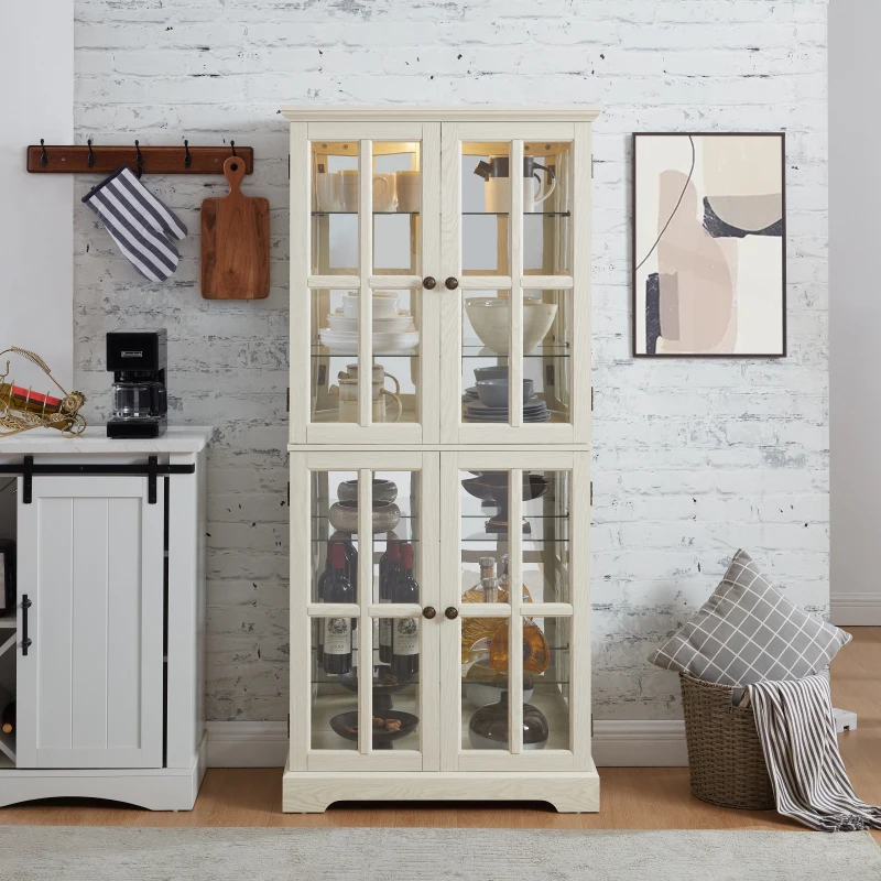 

Curio Display Cabinet,Antique Display Cabinet with Glass Doors Adjustable Shelves for Collectibles Four Door Design Vintage S