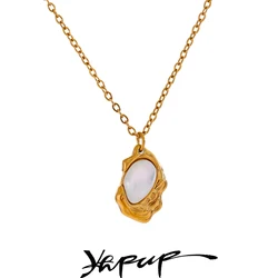 Yhpup Chic Natural Stone Cast Small Pendant Necklace 18K PVD Plated Stainless Steel High-Grade Unique Daily Collar Jewelry Gift