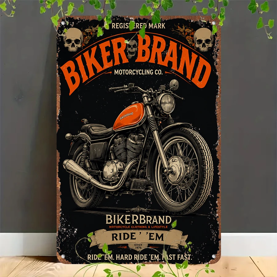 2D flat retro metal tin plate, Vintage Biker Brand Motorcycle Tin Sign, Suitable for home, garage, café, bar and garden decoration
