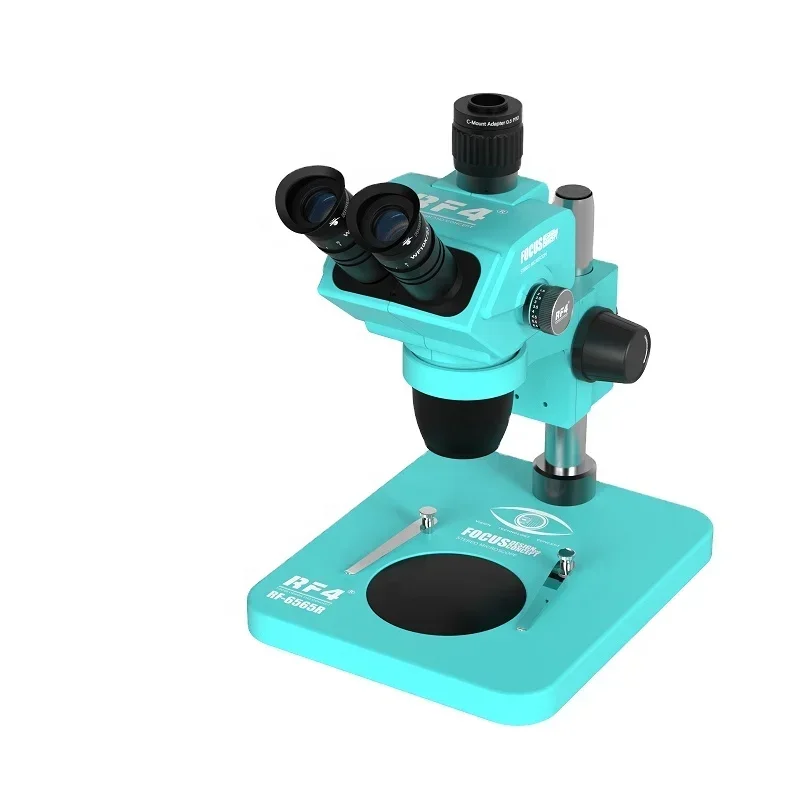 RF-6565R 6.5X-65X Trinocular Microscope 9 Gears Accurately Lock Magnification Small Base Continuous Zoom Microscope