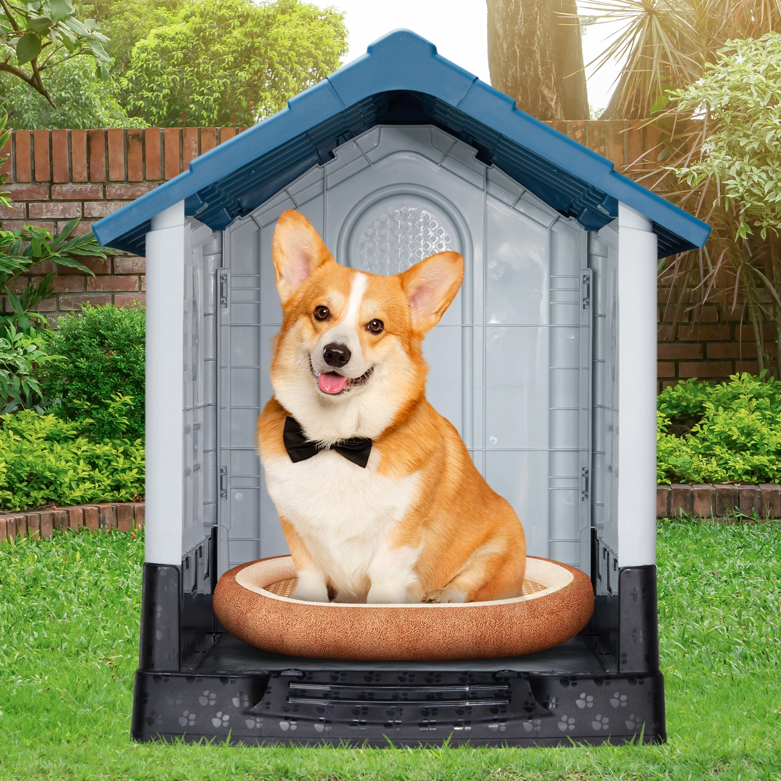 

Dog House26 inch Plastic Insulated Water Resistant Puppy Indoor Air Vents Elevated Floor Doghouse Shelter Kennel Pet Houseand