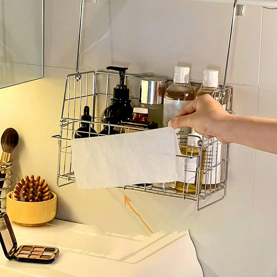 

ABBP-Multifunctional Organizer Stainless Steel Storage Basket Portable Bathroom Hanging Shampoo/Toilet Roll Basket