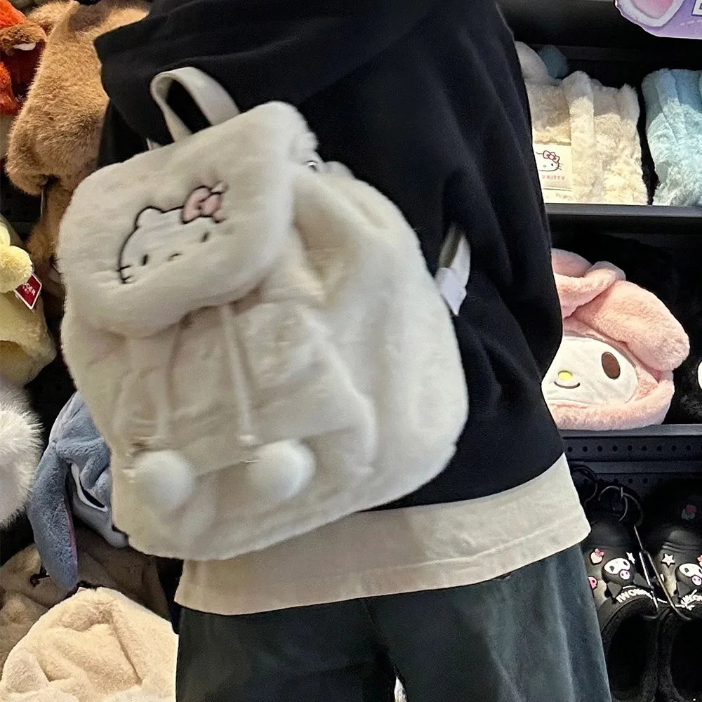 Hellokitty Plush Schoolbag Sanrio Kuromi Mymelody Pochacco Furry  Bag Cute Cartoon Fluffy Satchel Tote Kawaii Handbags Backpacks