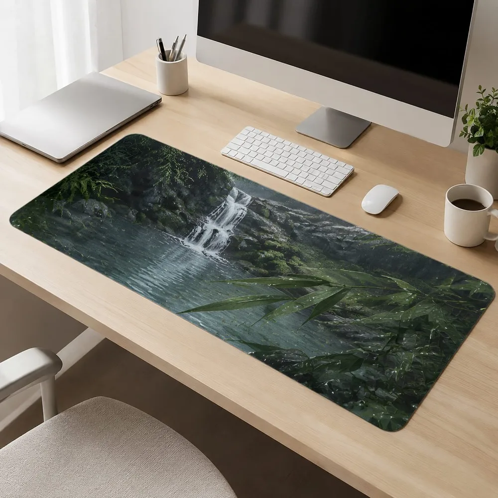 Red plum blossom table mat with anti-slip base. Suitable for office computer desks with branch-shaped keyboard and mouse pads.