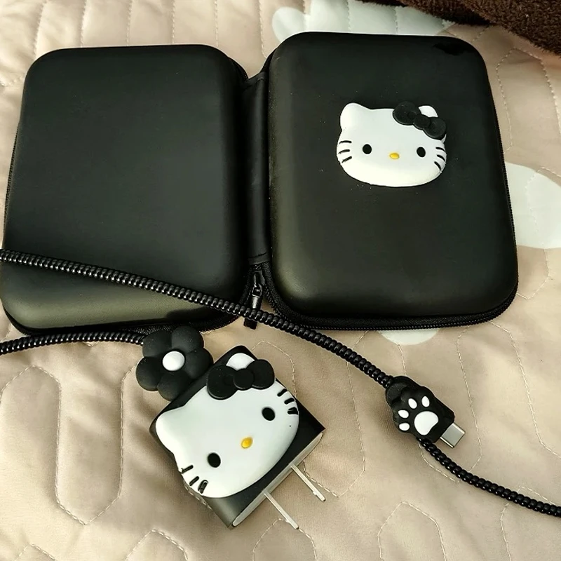 Kawaii لطيف ثلاثية الأبعاد القط كابل بيانات حقيبة التخزين الديكور الكرتون الكورية موضة القط صندوق تخزين مجموعة هدية عيد ميلاد