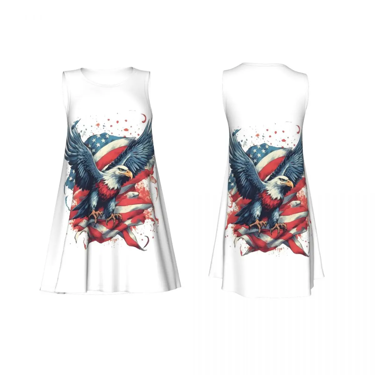 

American Heritage Eagle With US Flag Wings Summer Women Short Sleeve Dress Sleeveless Round Neck Loose Dresses Street Robe