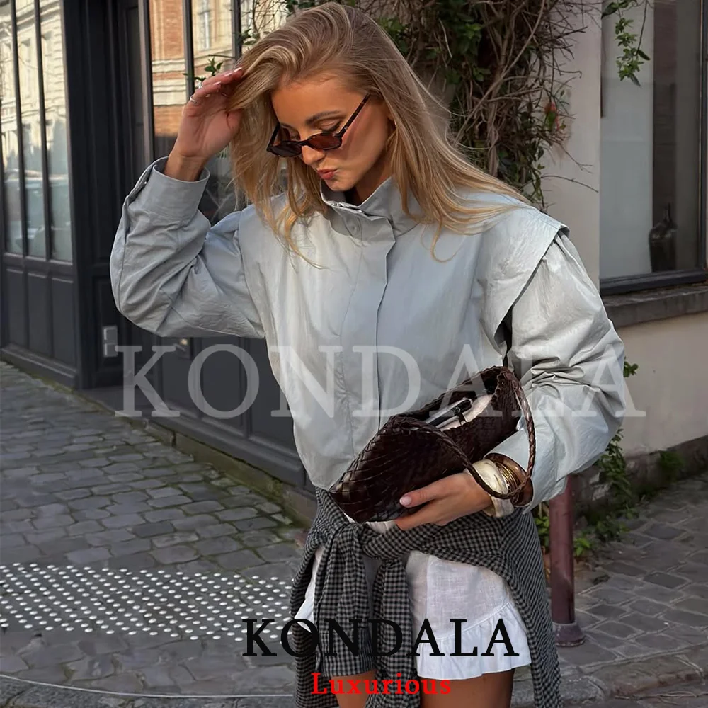 KONDALA HighStreet Casual Chic Women Jacket Turtleneck Zipper Long Sleeve Short Jacket Fashion 2026 Spring Summer Holiday Jacket