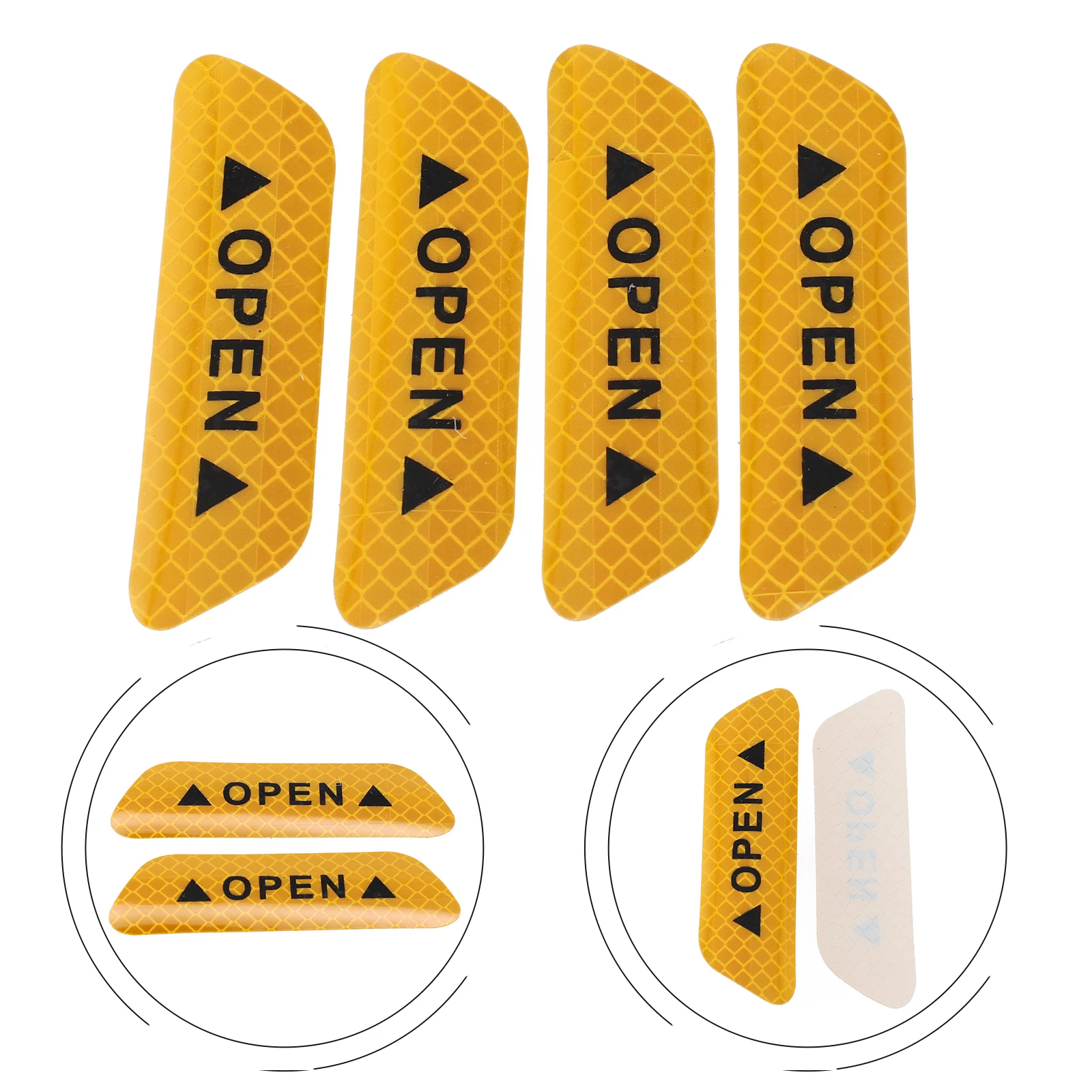 4Pcs Car Door Reflective Tape Set with OPEN Design for Safety on Exterior Surfaces Day Night Visibility up to 300 Meters