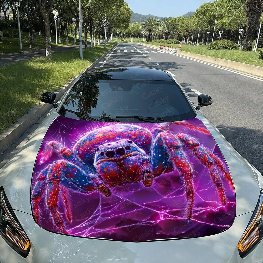 

Cute Spider Web Car Hood Sticker PVC Self Waterproof Stick, Striking Auto Exterior Accessories Decor Protect Gift for Car Lover