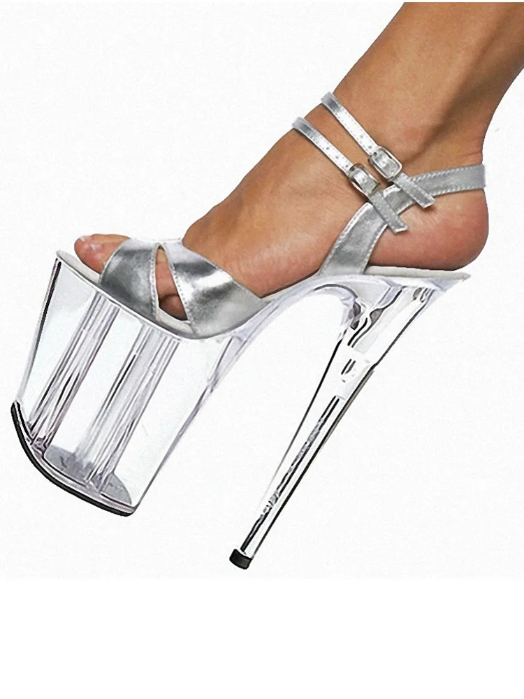20cm Sandals Exotic pole Dance platform 8 Inches High Heels Sexy Fetish Stripper gladiator womens Silver crystal stage show Punk