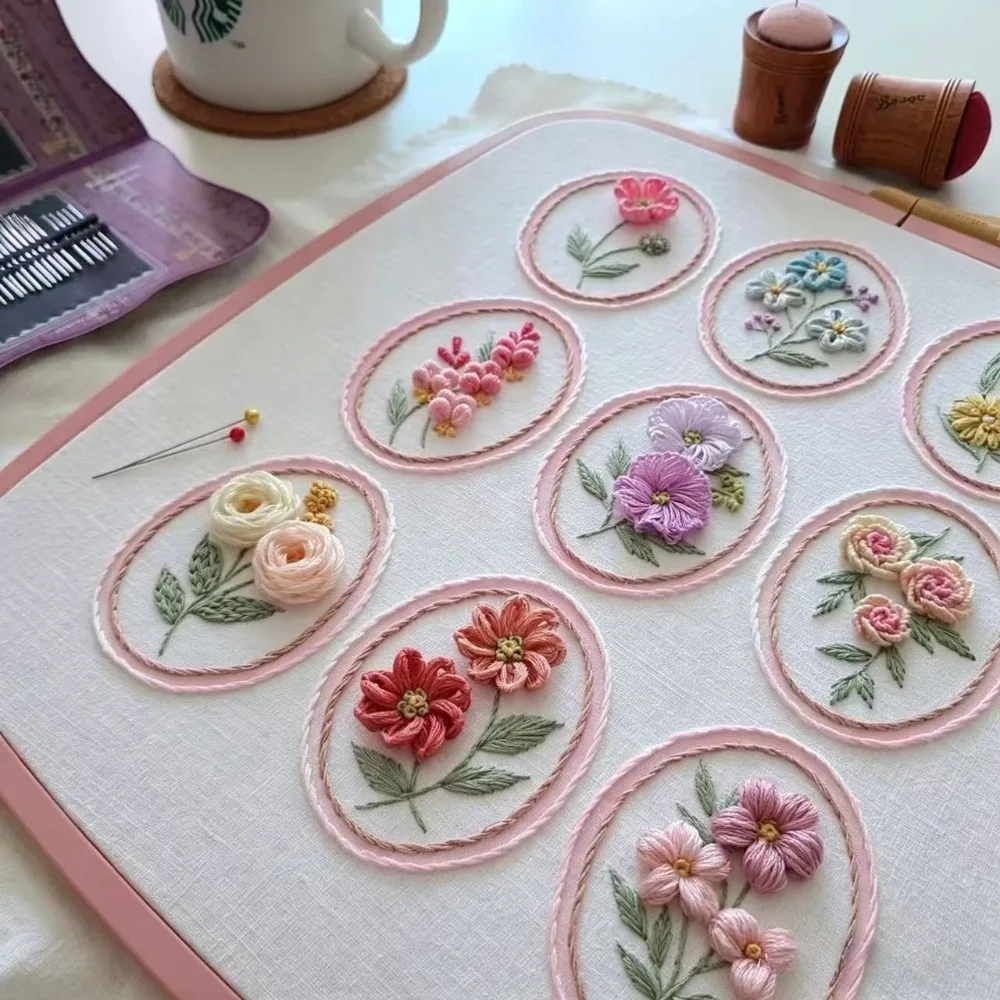 3D flower embroidery DIY embroidery kit, featuring elegant and fresh flower designs. Comes with video tutorials, instructions, n
