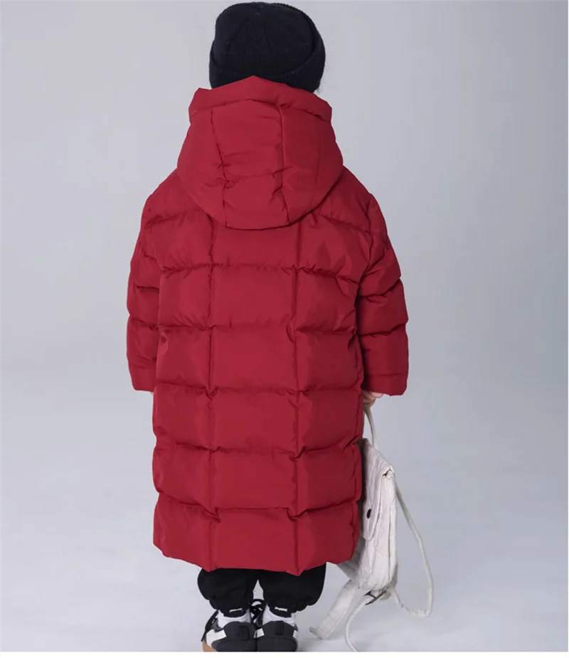 Children’s Long Winter Down Jackets Kids Outdoor Thick Plush Hooded Coats Boys Girls Versatile Casual Thermal Solid Outerwear