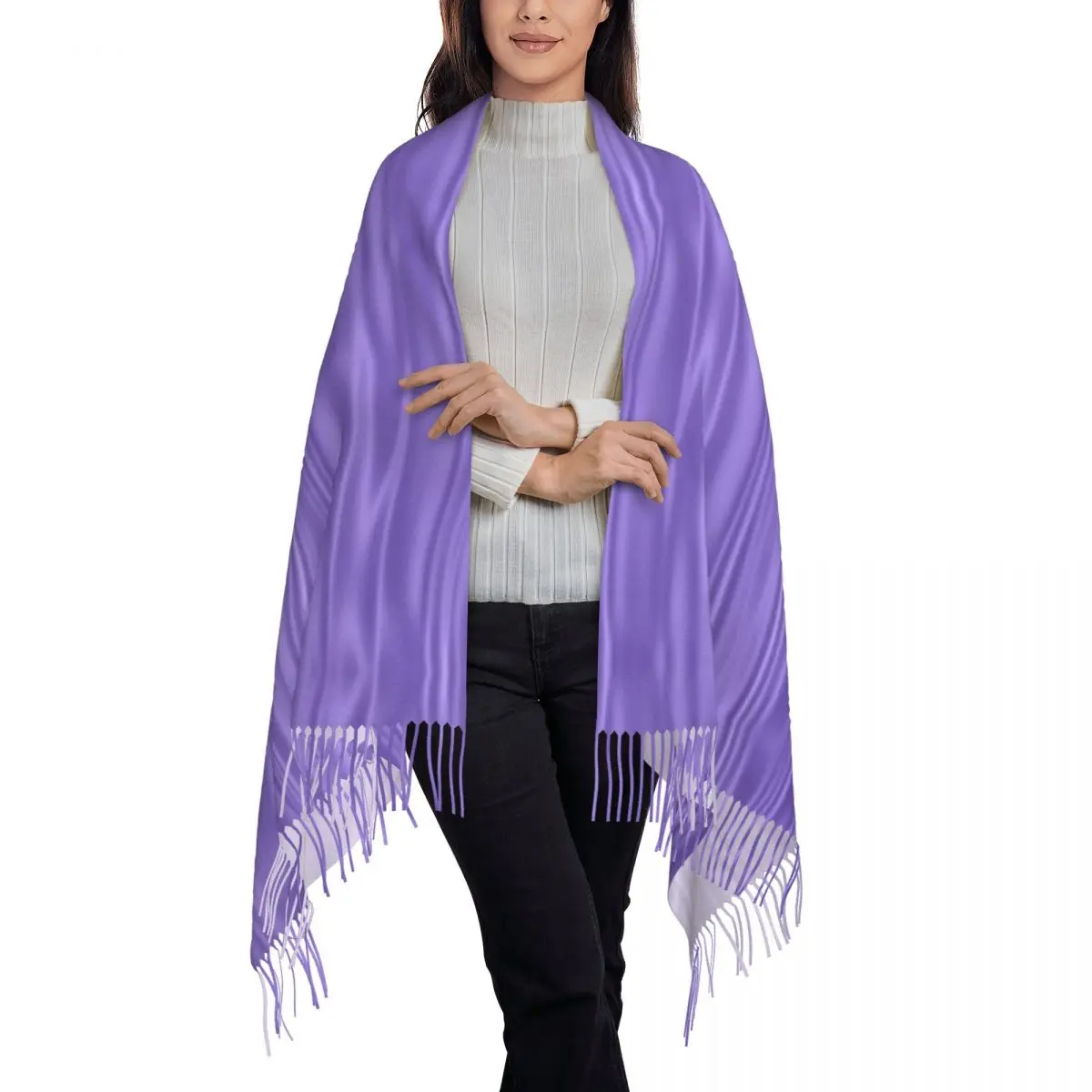 Soft Silk In Violet Scarf Tassel Scarves Women Soft Warm Shawls and Wraps Large Fall Winter Shawl Wrap