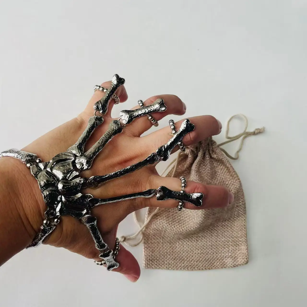 with gift sack Steam punk era cosplay finger bracelet skeleton style handwear punk costume prop Halloween Cos prop