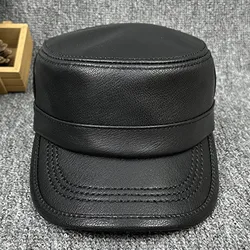 Natural Sheepskin Leather Cap Flat Caps For Men New Autumn Military Hats Adjustable Size Men's High-quality Leather Fishing Cap