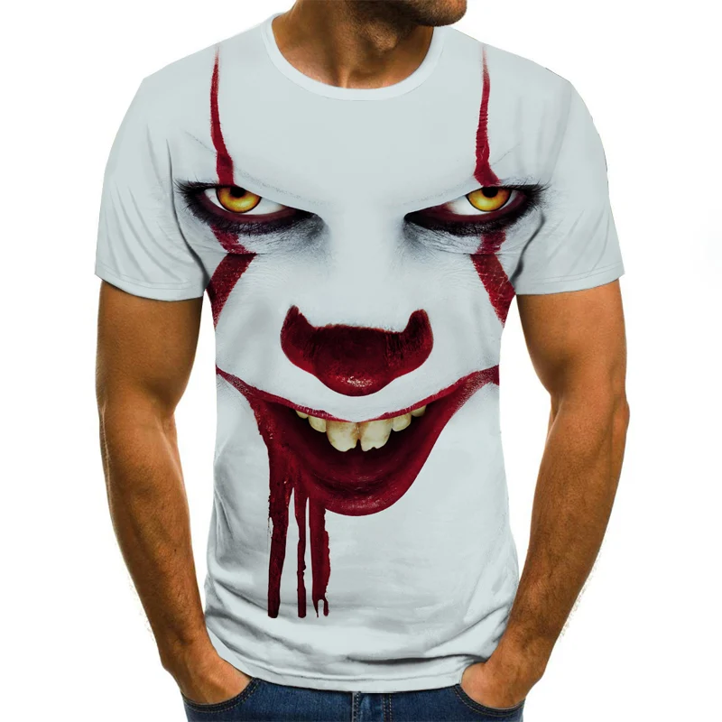 2023 New Cool Clown Men's T-shirt Fun Top 3D Printing Fashion Short Sleeve Round Neck Shirt Fashion Street Apparel