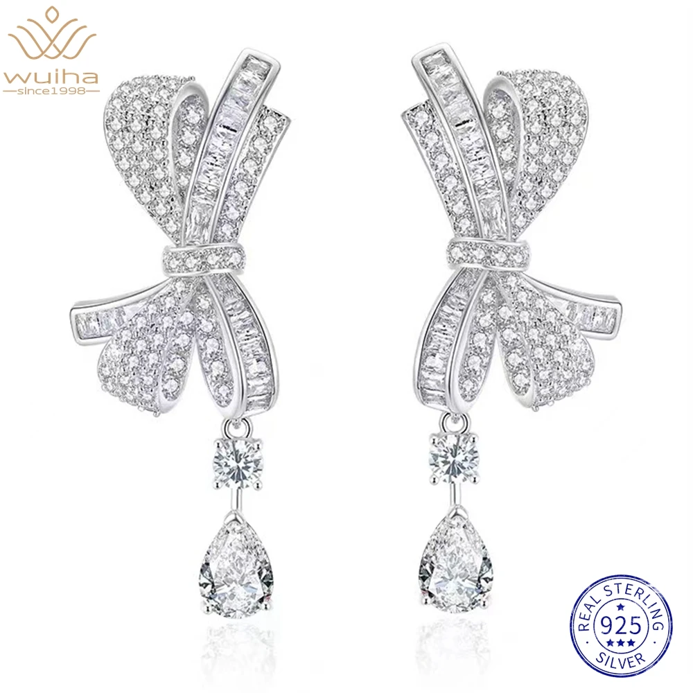 

WUIHA 925 Sterling Silver 3EX Pear Cut 3CT Fancy Bowknot Created Moissanite Drop Earrings for Women Gift Drop Shipping