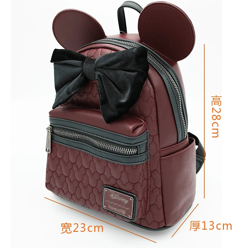 Disney Burgundy Mickey Mouse PU Backpack Leather Fashion Brand Backpack Best Birthday Gift Outdoor Bag Beautiful Mochila