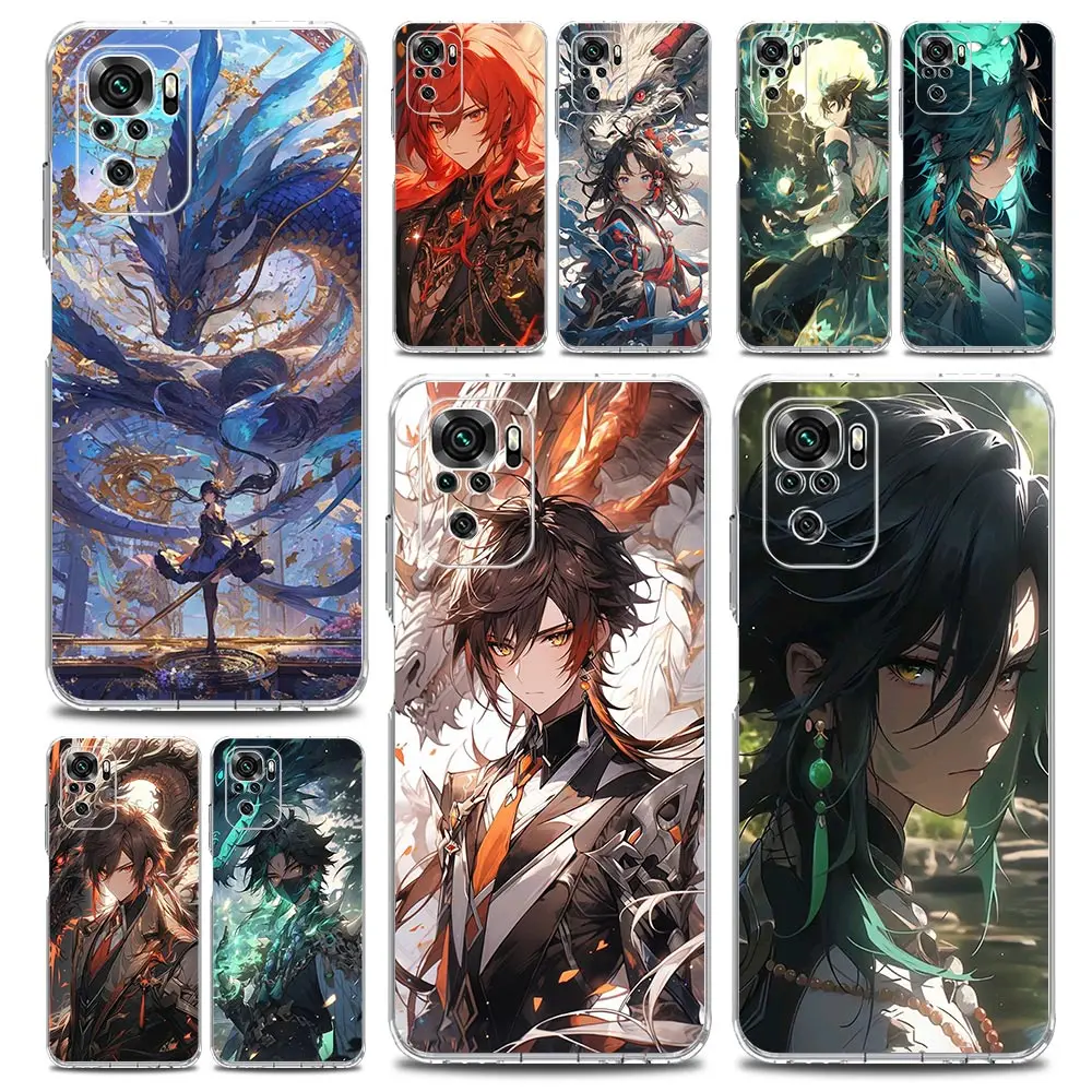 Phone Case For Xiaomi Redmi Note 13 12 5G 9S 9 8 10 11 Pro Plus 4G 9T 13C 12C10C 9C 9A 7 Cover Genshin impact dragon Zhongli