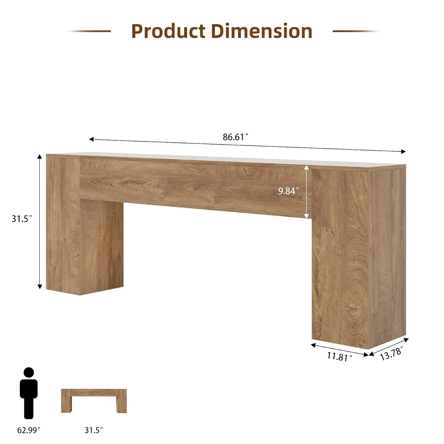 Extra Long Oak Console Table 86-Inch Entryway Hallway Living Room, Customized