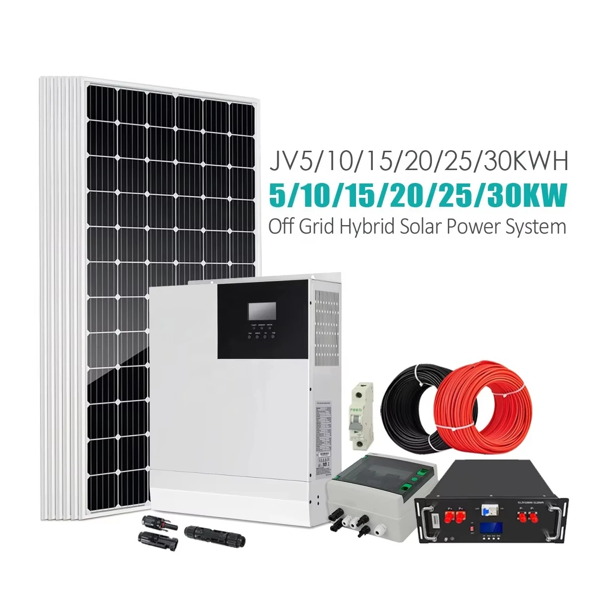 30KW Off-Grid Solar Panels System Wall-Mounted Hybrid Charger Lithium Ion Battery Full Set IP65 CAN