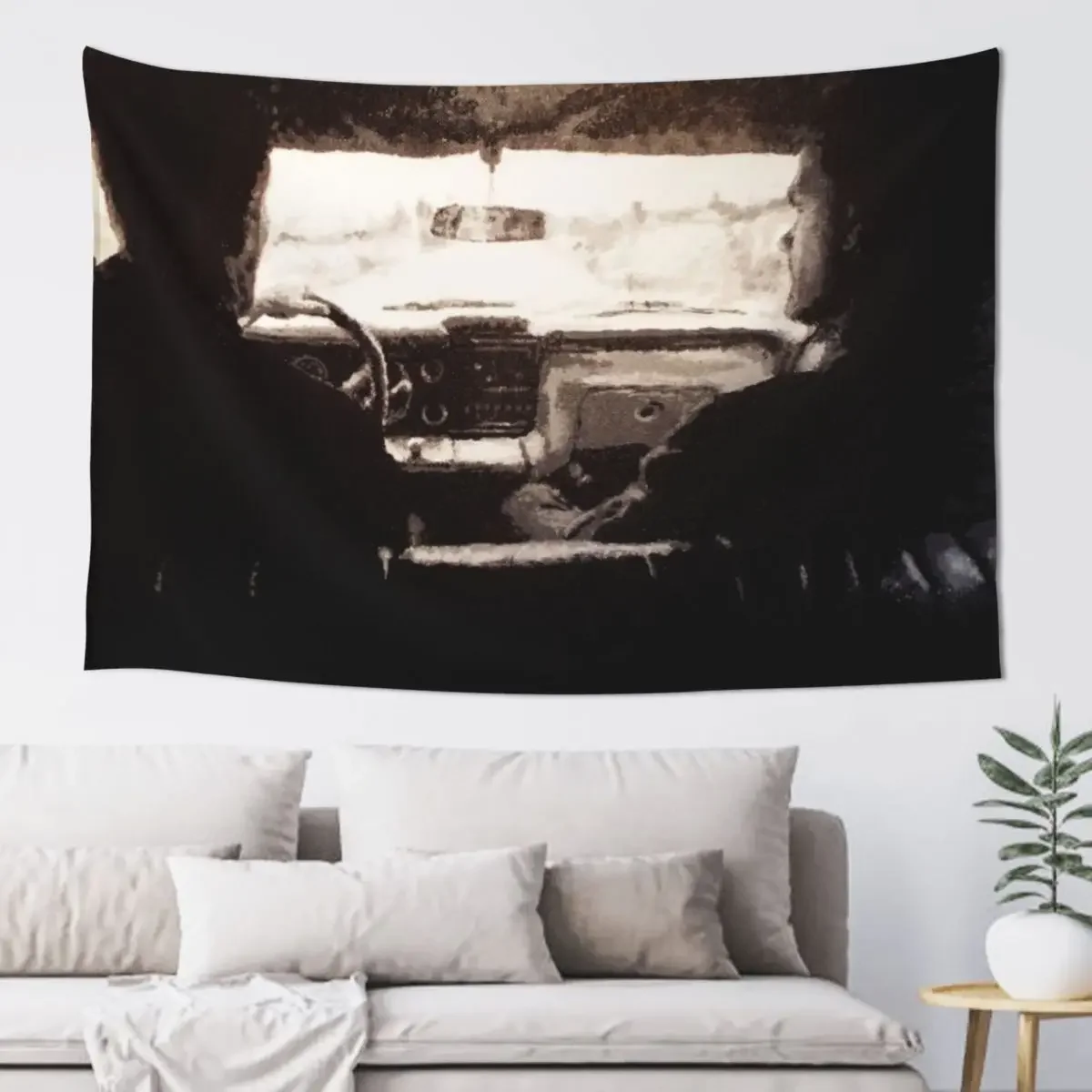 

Supernatural: Black & White Backseat Tapestry Aesthetic Home Decor Room Decorating Aesthetic Tapestry