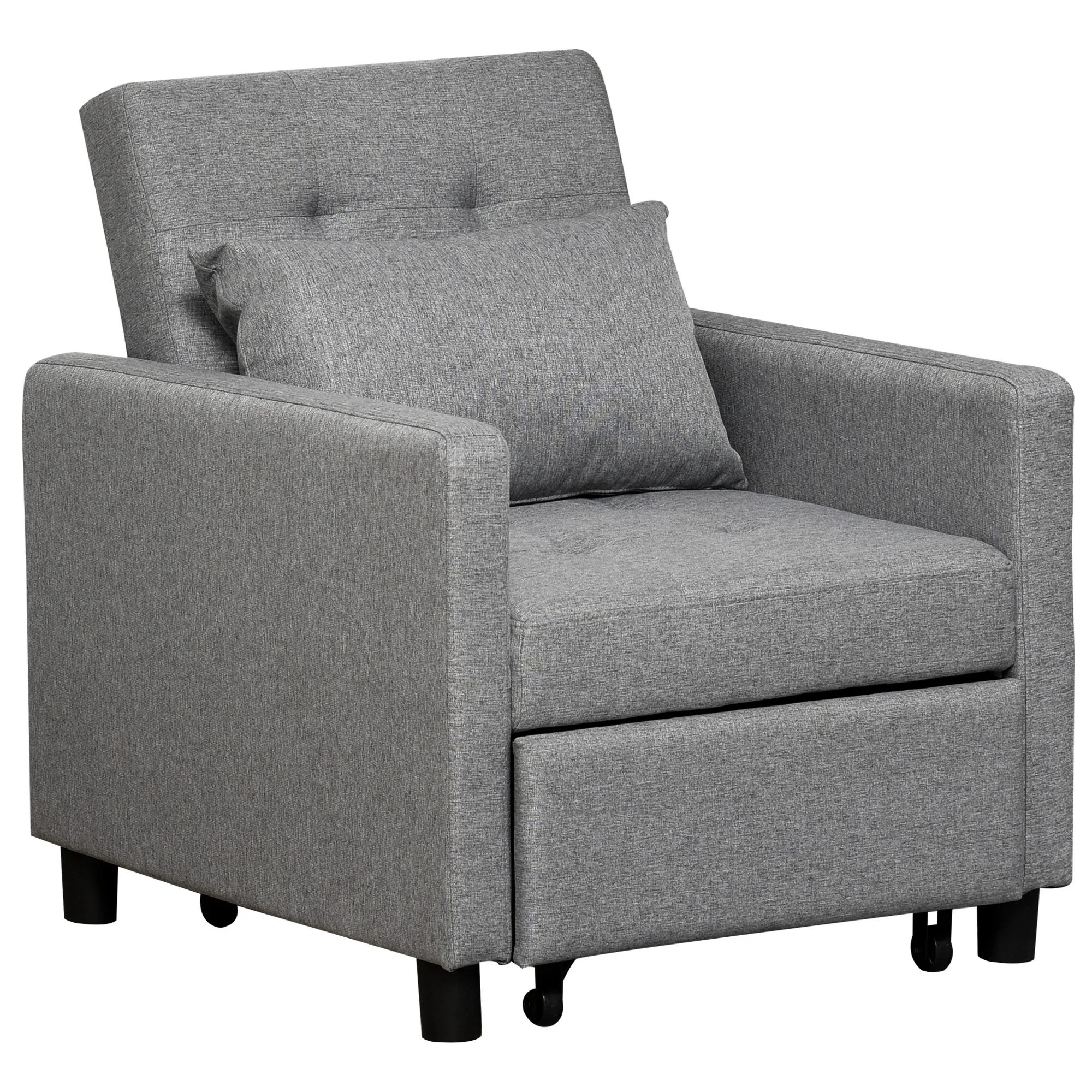 HOMCOM Sofá Cama Individual con Respaldo Reclinable Cojín Asa y Ruedas 69x77x84