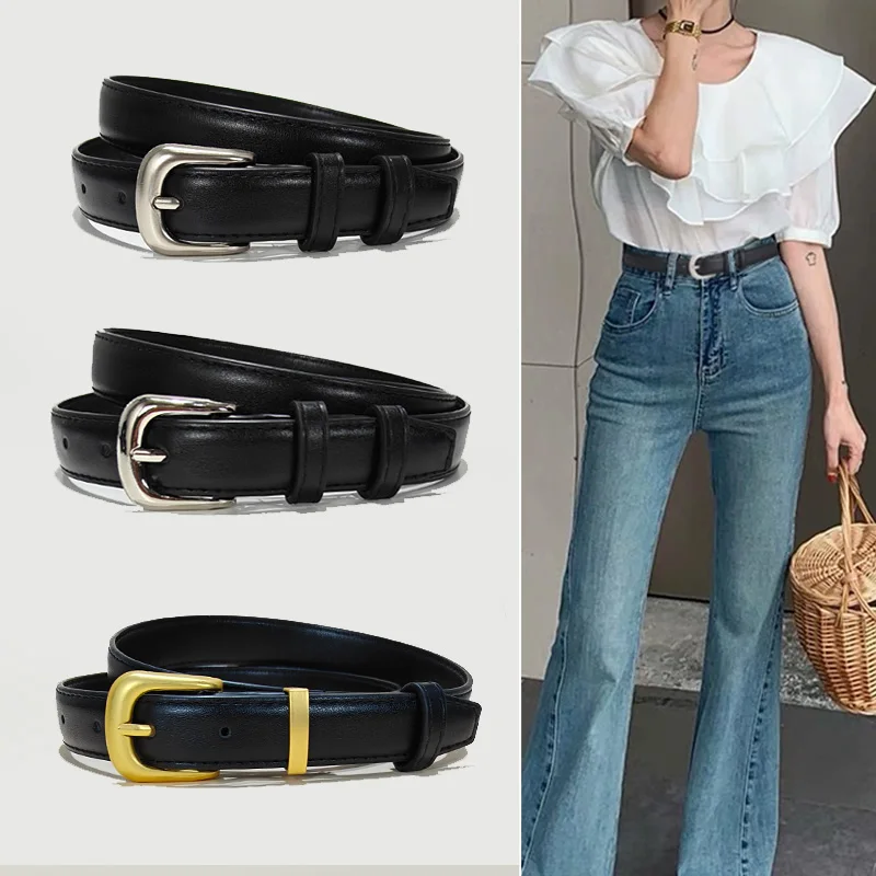 1 piece Black belt Female fashion simple Waistband decorative jeans belt suitable for daily wear and use Student's Casual Belt