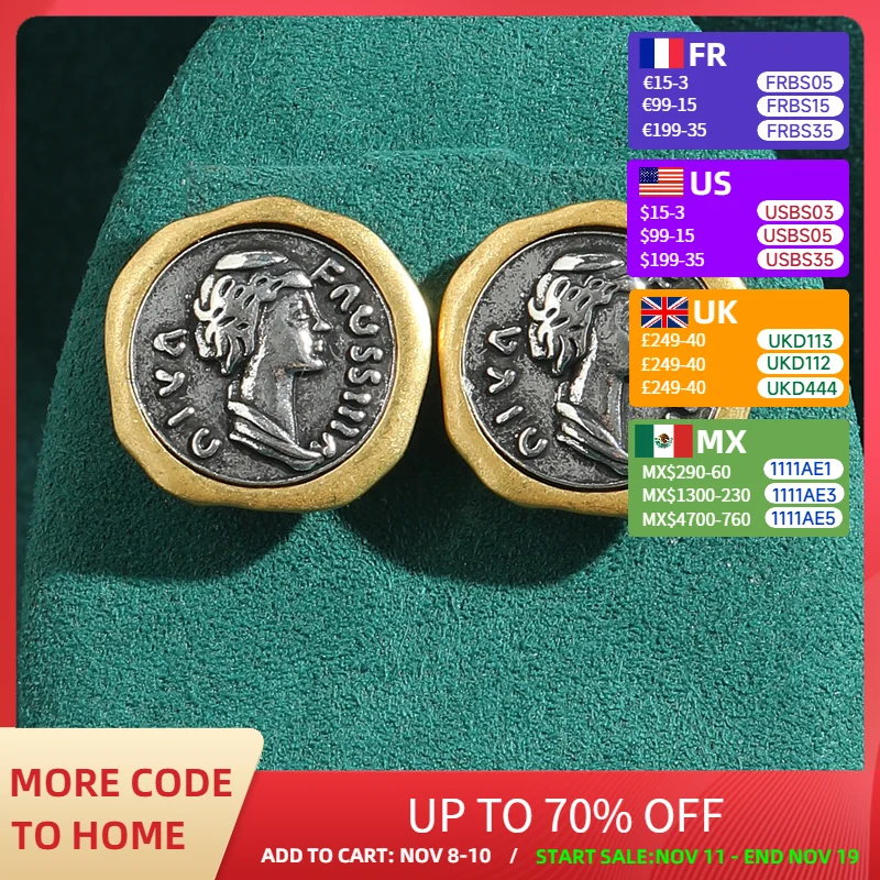 

Vintage Earrings Antique Gold Color Beauty Avatar Coin Round Gifts For Woman Birthday Personality Trend 2025 Copper Wholesale