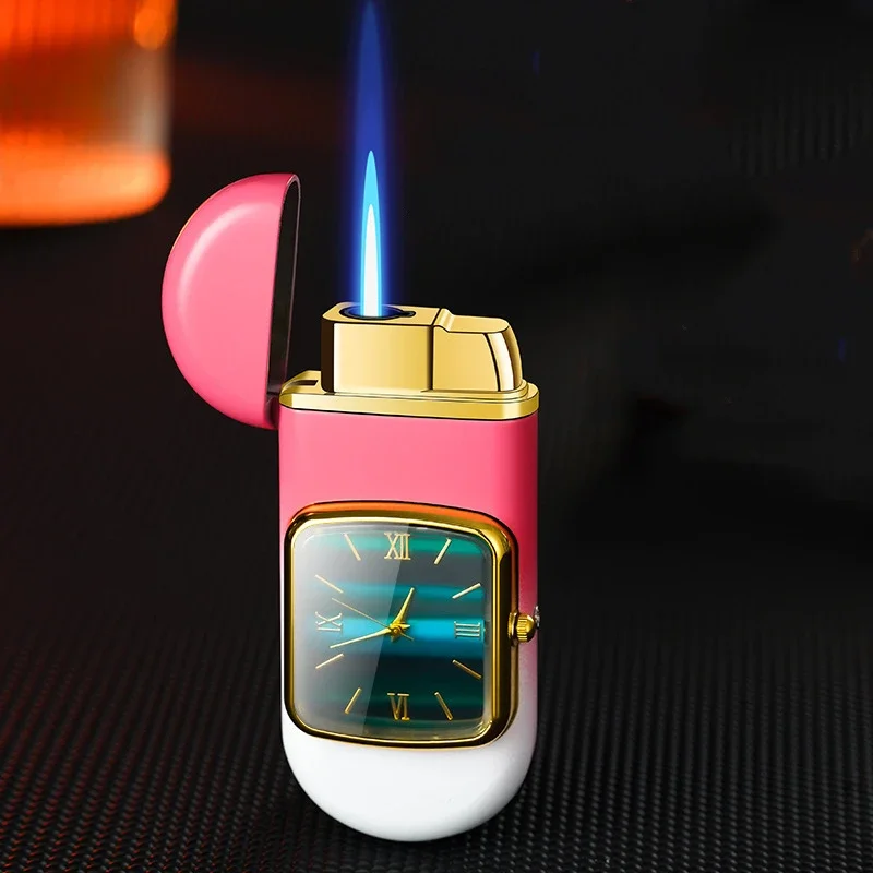 New Metal Watch Inflatable Lighter Windproof Jet Portable Multi Functional Cigar Lighter Smoking Accessories Men\'s Small Tools