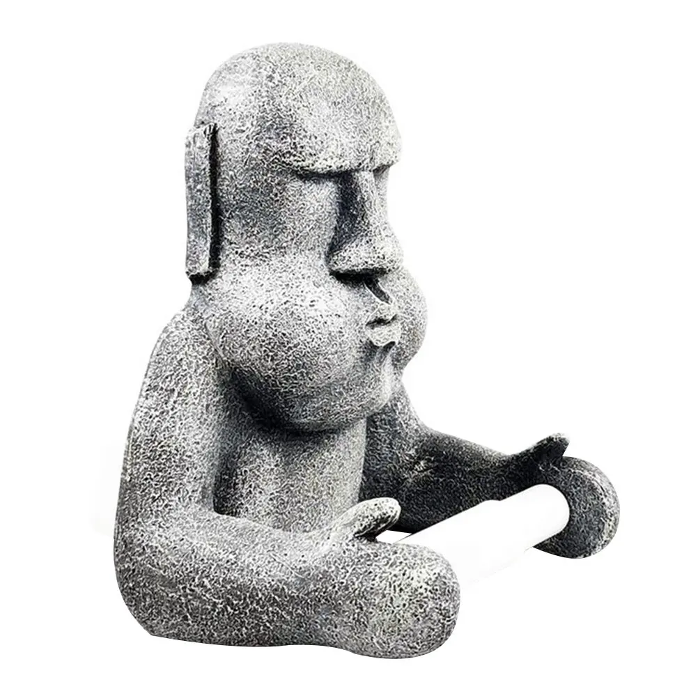 1Pcs Roll Paper Rack Moai Style Wall Mounted Toilet Paper Holder Resin Bathroom Storage Organizer Stand