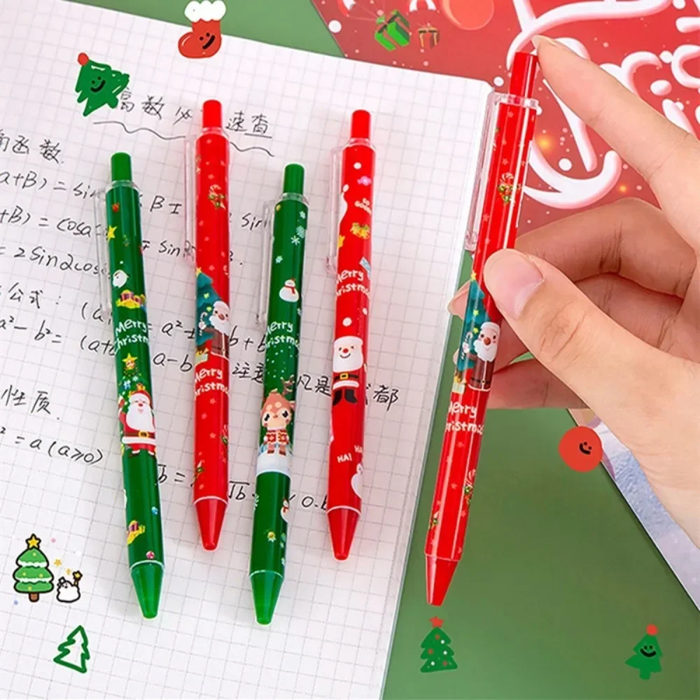 20pcs Christmas Cartoon Back Black Gel Pens Green Ink Cartoon Ballpoint Gingerbread Man Snowman Cute Elk Office Signature Pens