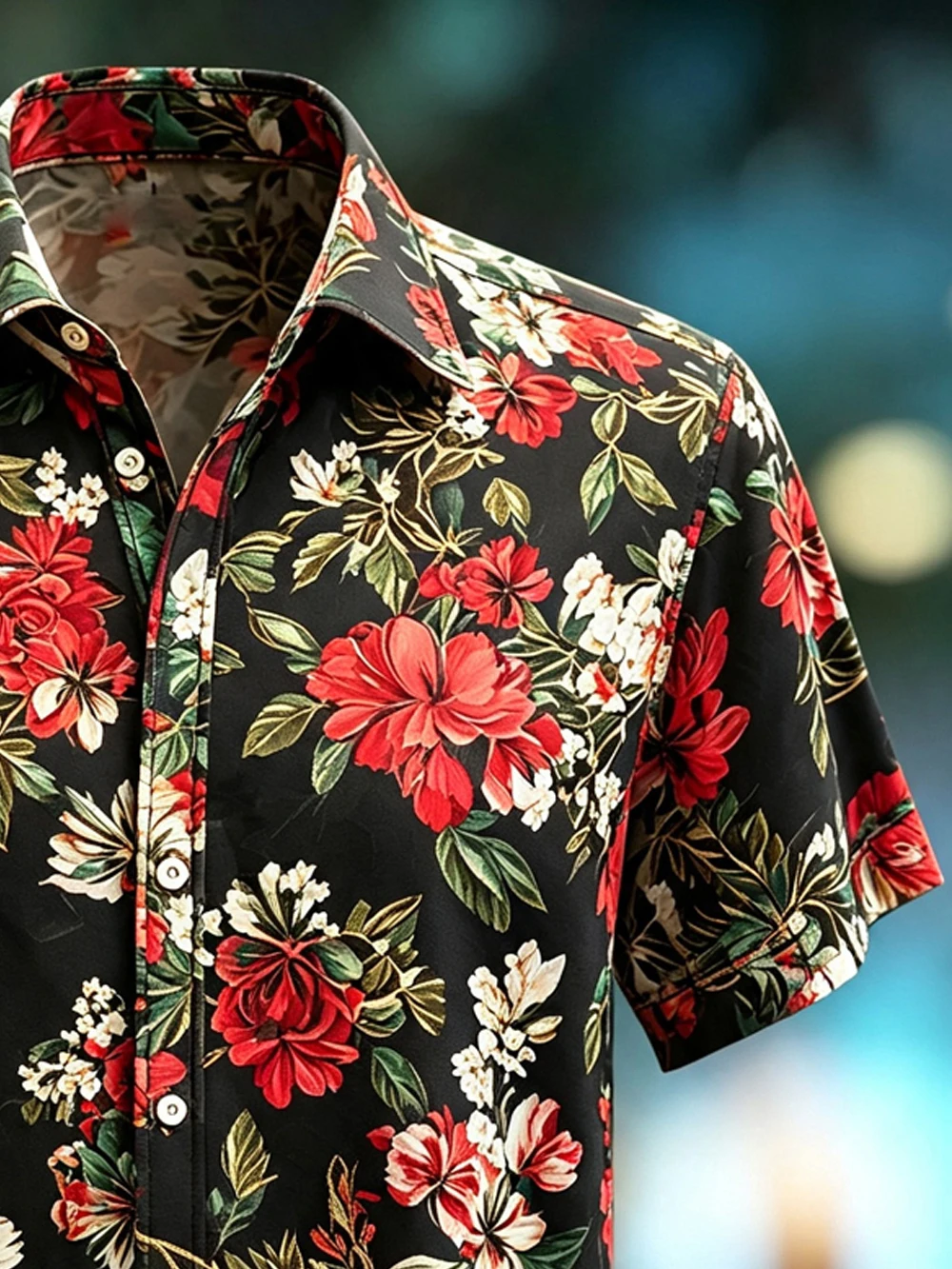 2026 Summer Men's Lightweight Soft Short Sleeve Shirt Natural Plant Flower Print Shirt Hawaiian Vacation Outdoor Party Top Men‘s