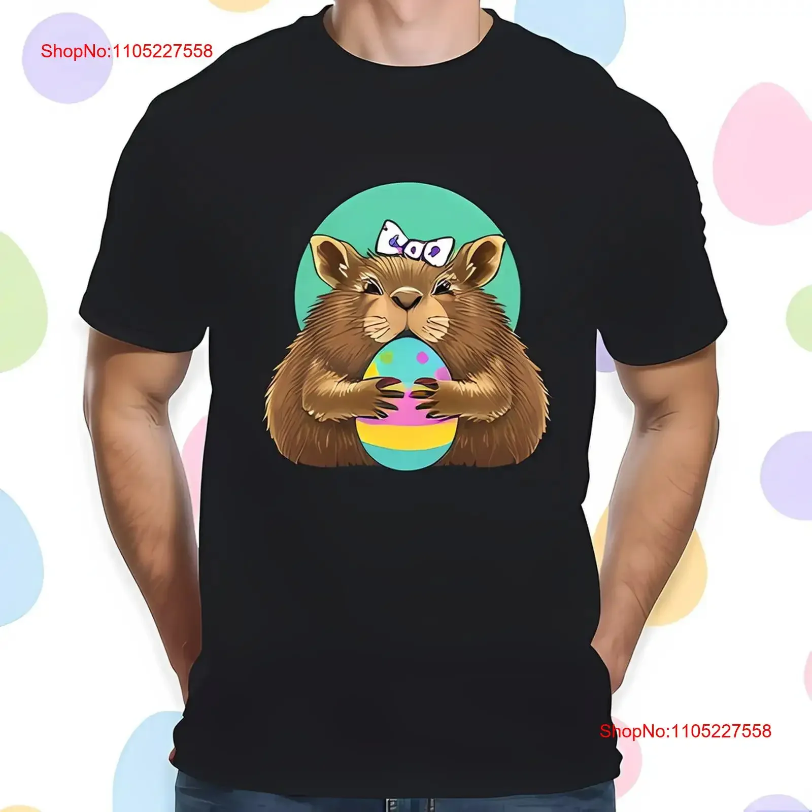 Charming Wombat T Shirt with Bow Colorful Easter Egg Whimsical All cotton vintage Washed Stretched Slightly Comfortable Soft