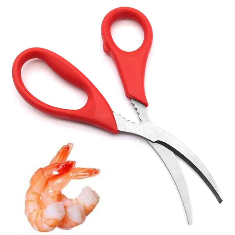 Sharp Curved Design Lobster Peeling Shrimp Scissors Kitchen Cutter Shears Seafood Tool Set Knife for Cleaning Fish Cooking Tools