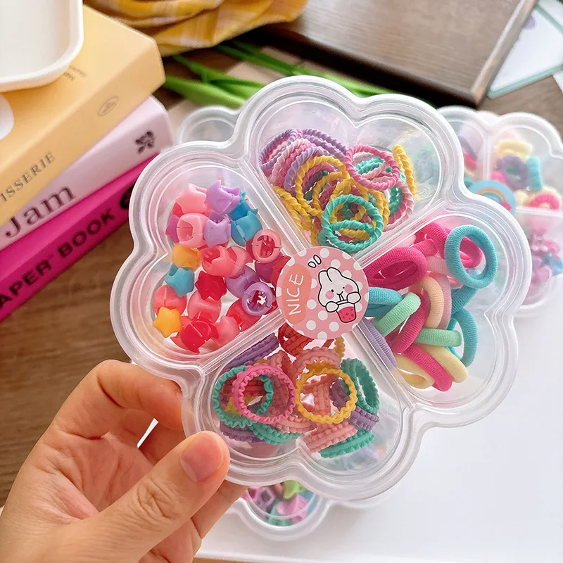 Candy Color Children Girls Hair Tie Accessories Set Gift Box Mini Ties Cute Princess Headbands No Damage Baby Hair Band Headwear