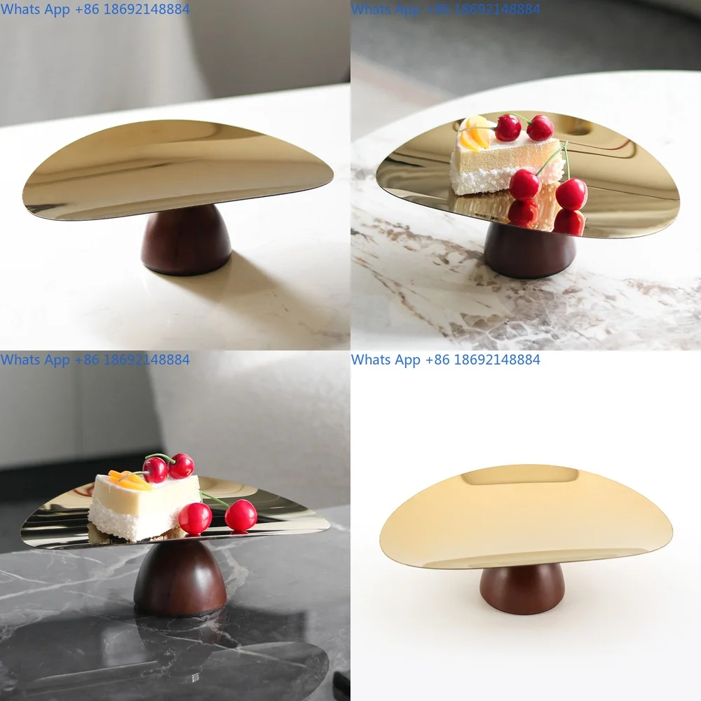 

Modern Style Wooden Fruit Tray with Metal Stand for Cake and Dessert Display Home Decoration