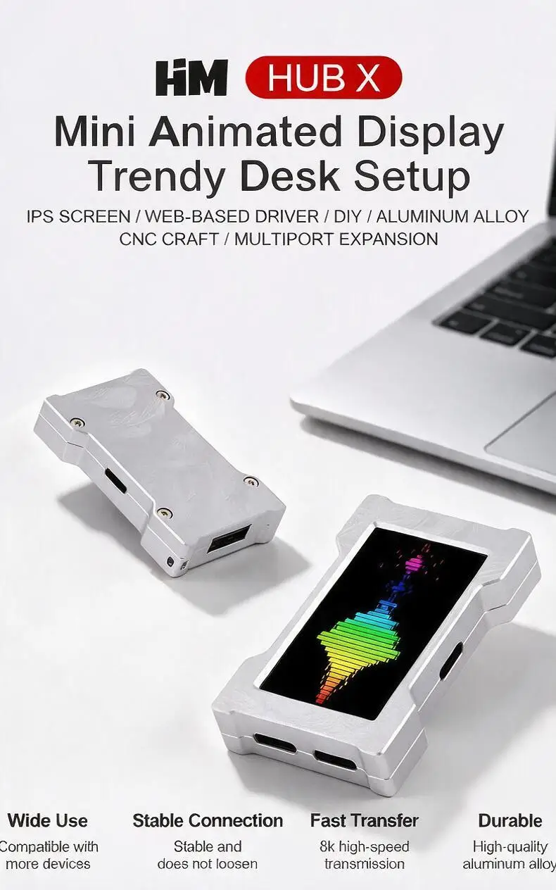 HMLAB ZNEO Gaming USB Hub - 2-to-3 Port, 8K Hz, Independent Power, With Screen, Trendy for Gaming Ambience Desk Setup