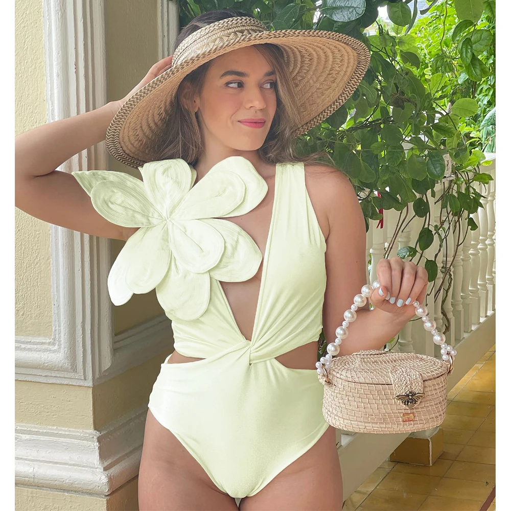

2024 New Sexy One Piece Swimsuit Solid White Ruffle Swimwear Women Bathing Suit Beach Wear Backless Monokini Summer
