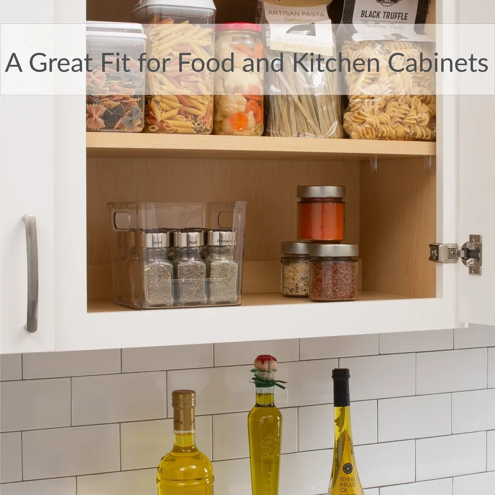 صندوق منظم للتخزين مربع مفتوح من الأمام، حامل شفاف متعدد الأغراض، المطبخ، الحمام، المكتب، سهل الوصول مع مقابض