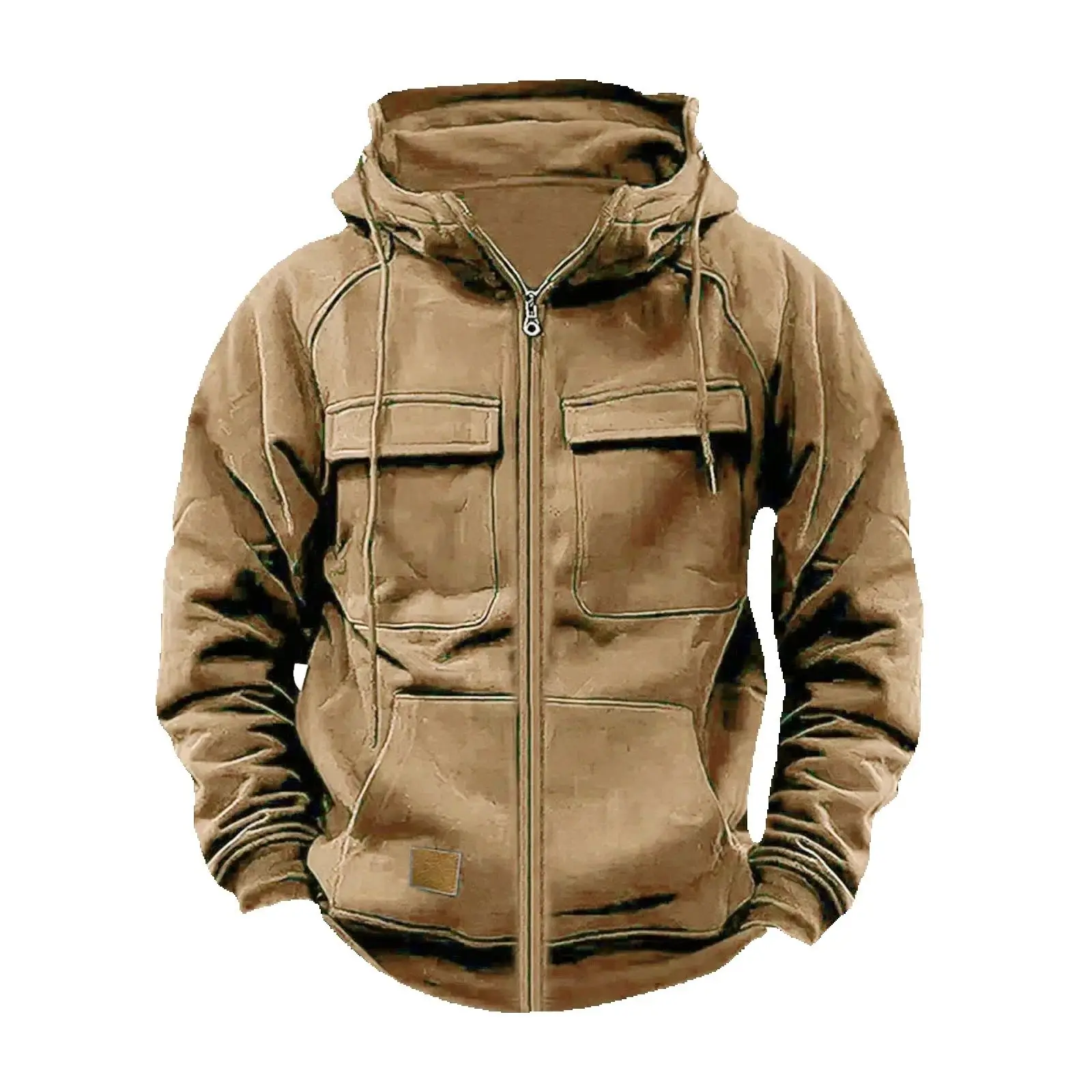

Autumn Winter Men's Hooded Hoodies Jackets Multi Pockets Male Zipper Sweatshirts Sports Outdoor Casual Hoodie Outerwear Coat Man