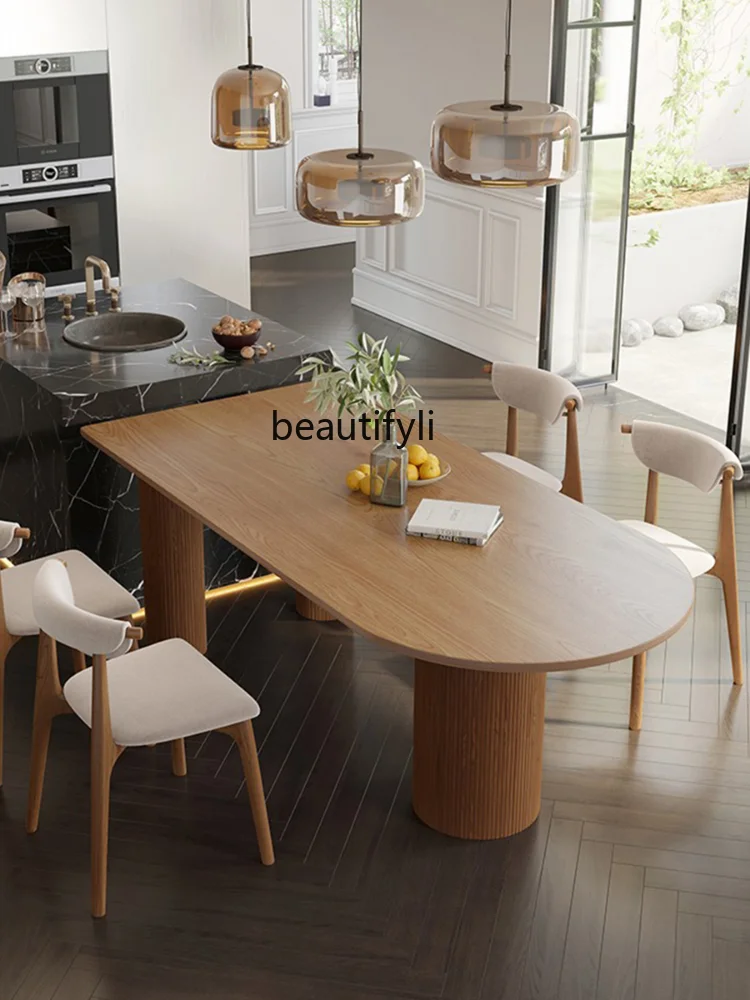 Kitchen Island Dining Table Integrated Home Nordic Light Luxury Log Semicircle Silk Wind Zhongdao Solid Wood